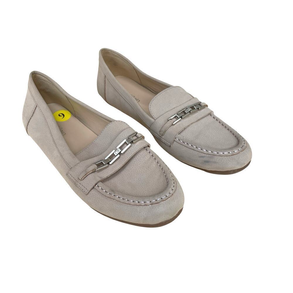 Calvin Klein Clindee Tan Leather Chain Bit Loafers Women’s Flats Size 9